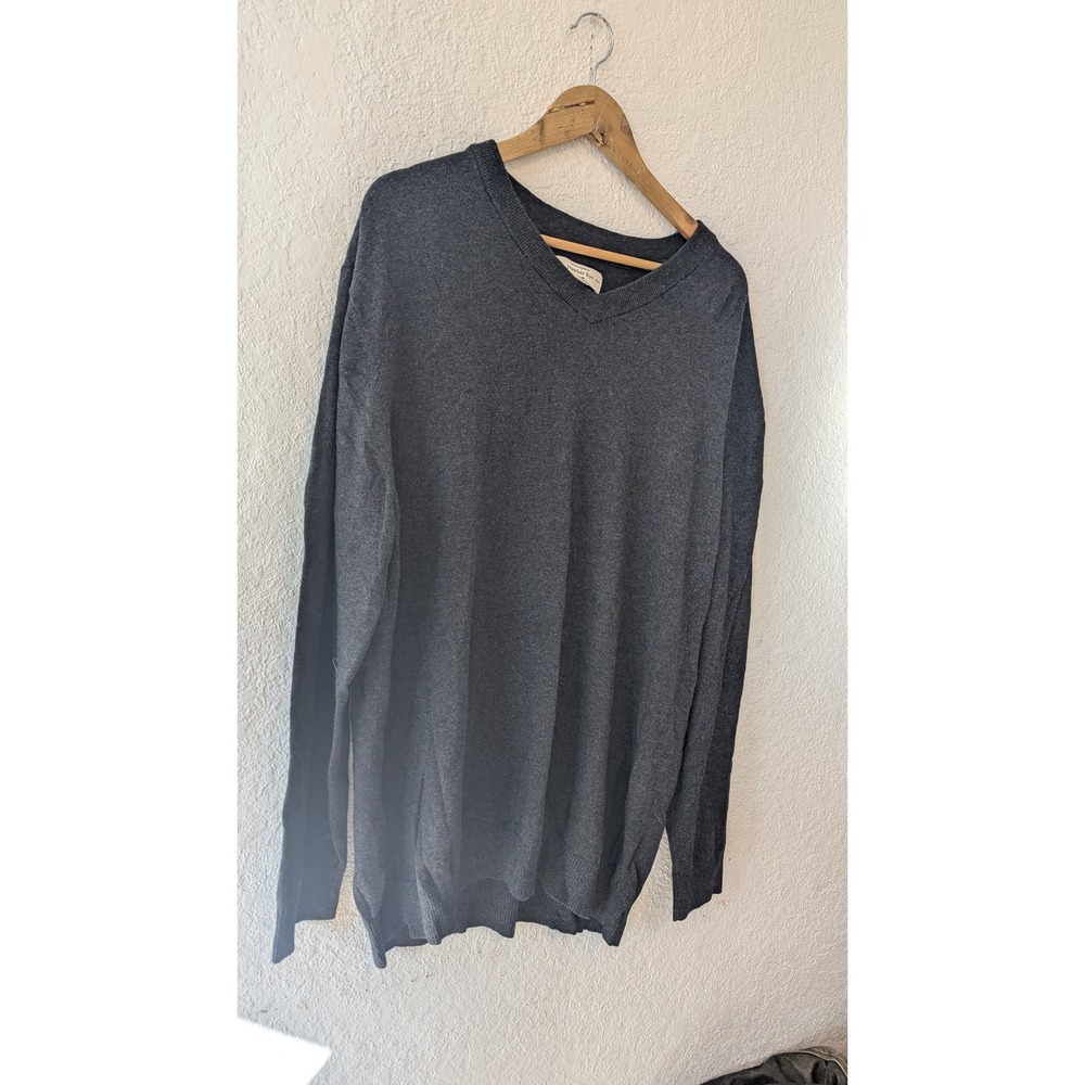Hawker Rye XXL Men's V-Neck Sweater Cotton‎ Cashmere Blend Gray